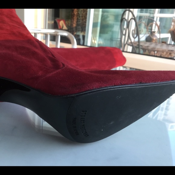 Stuart Weitzman red suede stretch stiletto boots - Picture 4 of 7